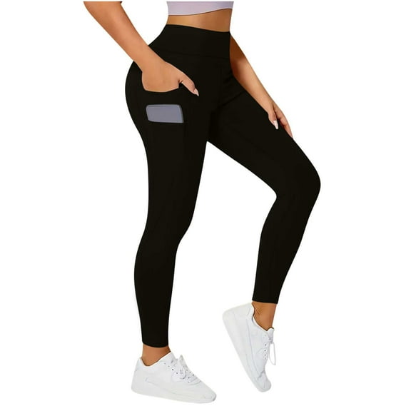 Ruimatai Womens High Waisted Leggings No See Through Tummy Control Yoga Pants Solid Side Double Pockets Cycling Workout Pants