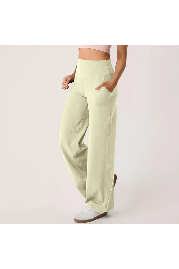 Womens High Waisted Yoga Pants with Side Pockets Tummy Control Wide Leg Workout Running Athletic Sports Pants