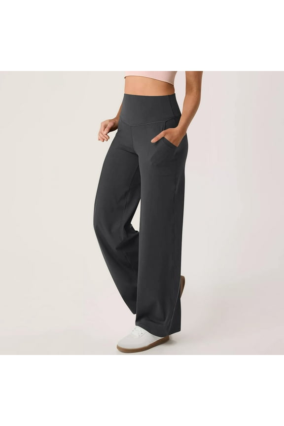 Womens High Waisted Yoga Pants with Side Pockets Tummy Control Wide Leg Workout Running Athletic Sports Pants