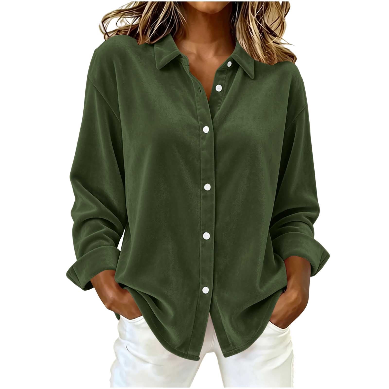 Ruimatai Womens Long Sleeve Button Shirts Collared Loose Casual Velvet ...