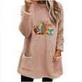 thumbnail image 1 of Ruimatai Womens Long Sleeves Ribbed Knit Tunic Shirts Crew Neck Tops Fit Blouses Women's Thanksgiving Day Round- Neck And Winter Loose Print Pocket Warm Long Sleeve Blouse Tops, 1 of 4