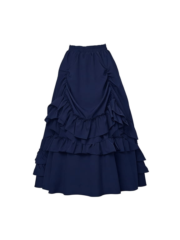 Womens Medieval Renaissance Skirt High Waist Elastic Asymmetrical Gothic Vintage Long Party Cosplay Skirt