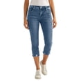 thumbnail image 1 of Ruimatai Womens Mid Rise Skinny Capri Jeans Button Fly Raw Hem Pocket Denim Casual Daily Trousers, 1 of 9