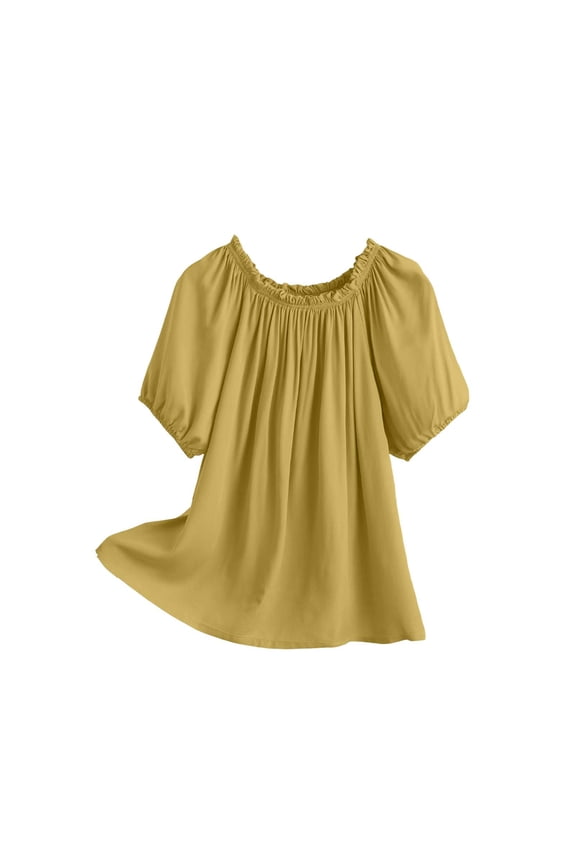 Womens Off Shoulder Puff Sleeve Blouse Casual Loose Fit Nylon Spandex Tops for Daily Wear Vacation Party