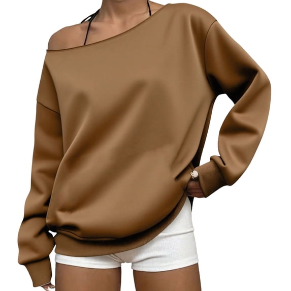 Ruimatai Womens Off Shoulder Sweatshirts Long Sleeve Oversized Slant Neck Loose Casual Pullover Tops