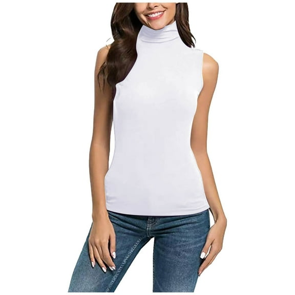 Ruimatai Womens Sleeveless Turtleneck Tops Plus Size Slim Fit Stretchy Layer Tee Shirts Summer Dressy Tank Tops Casual Blouse