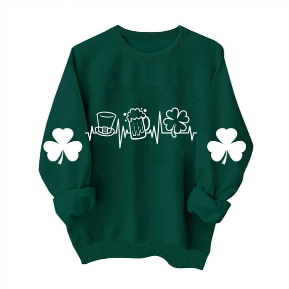 Ruimatai Womens St. Patrick's Day Green Sweatshirts Long Sleeve Shamrock Graphic Shirts Casual Crew Neck Irish Pullover Tops