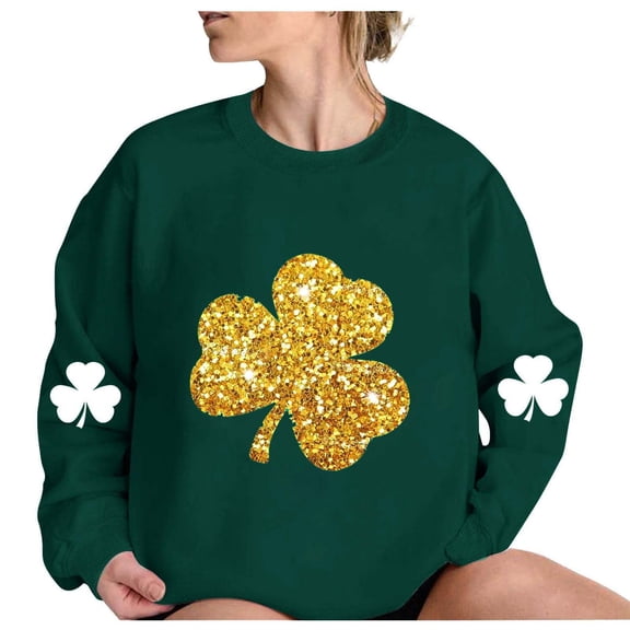 Ruimatai Womens St. Patrick's Day Green Sweatshirts Long Sleeve Shamrock Graphic Shirts Casual Crew Neck Irish Pullover Tops