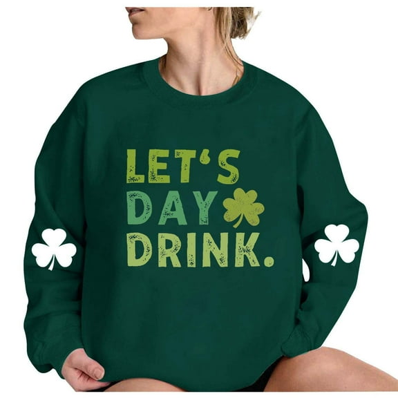 Ruimatai Womens St. Patrick's Day Green Sweatshirts Long Sleeve Shamrock Graphic Shirts Casual Crew Neck Irish Pullover Tops