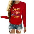 thumbnail image 1 of Ruimatai Women's Happy New Years Print Shirts Long Sleeve Crew Neck Tops Loose Fit Casual Blouses, 1 of 5