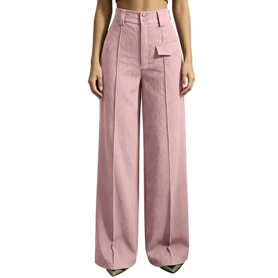 Ruimatai Womens Wide Leg Corduroy Pants High Waist Button Pocket Stretch Retro Casual Trousers