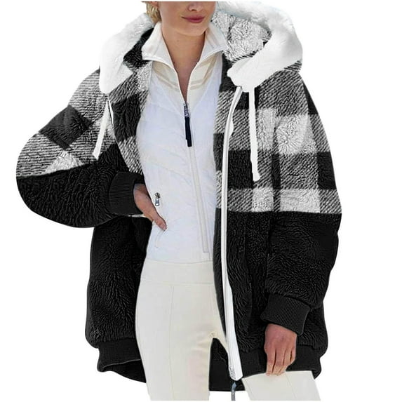 Ruimatai Womens Winter Coats for Women Trendy Black and Warm Jacket Fleece Outwear Fashion Women's Zipper V-Neck Pullover Tops Long Sleeve Hooded Blouse Sweatshirt