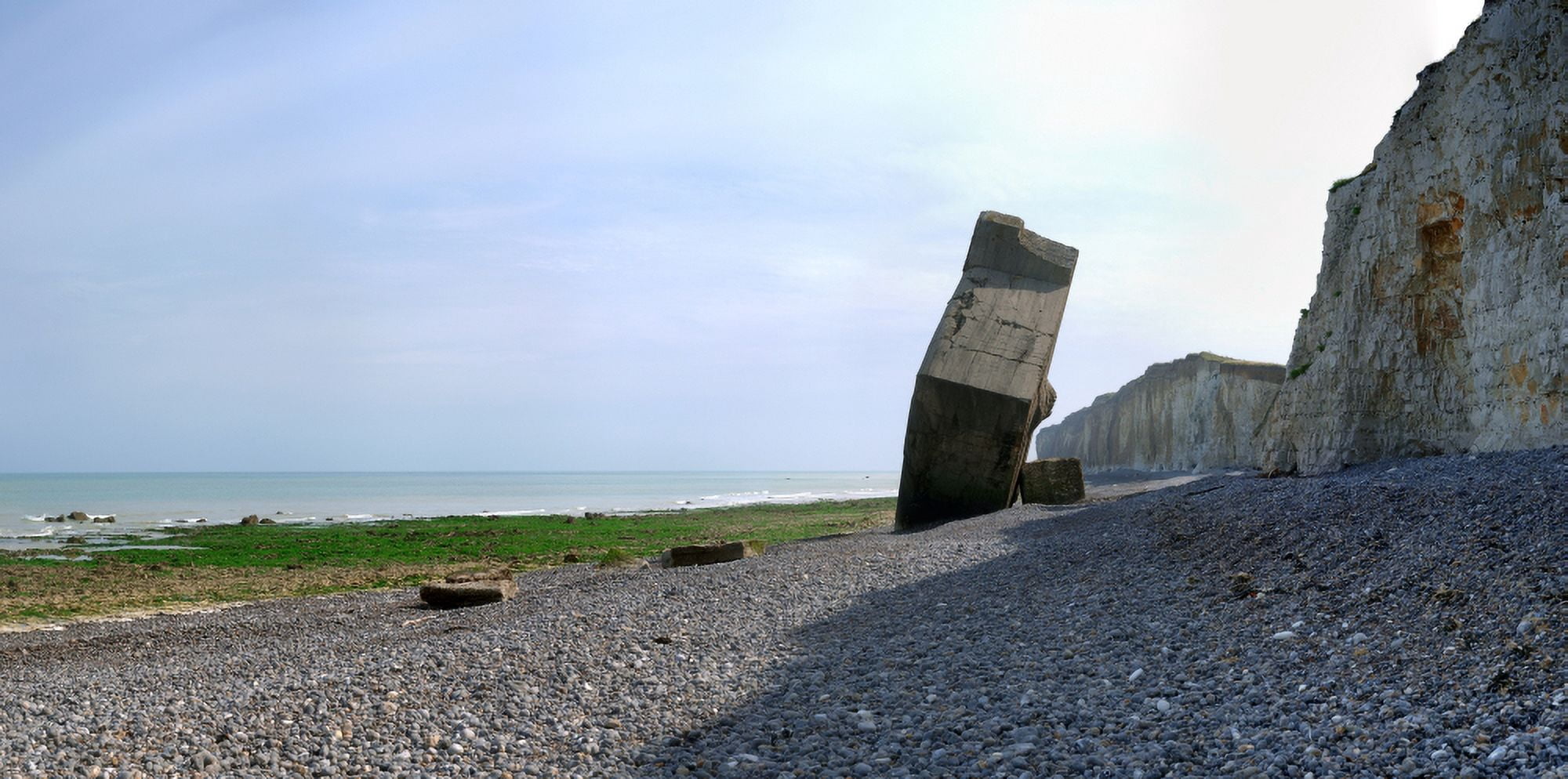 Ruin of the fallen German blockhouse and cliff by the Channel Quiberville Seine-Maritime Haute-Normandy France Canvas Art - Panoramic Images (36 x 12)