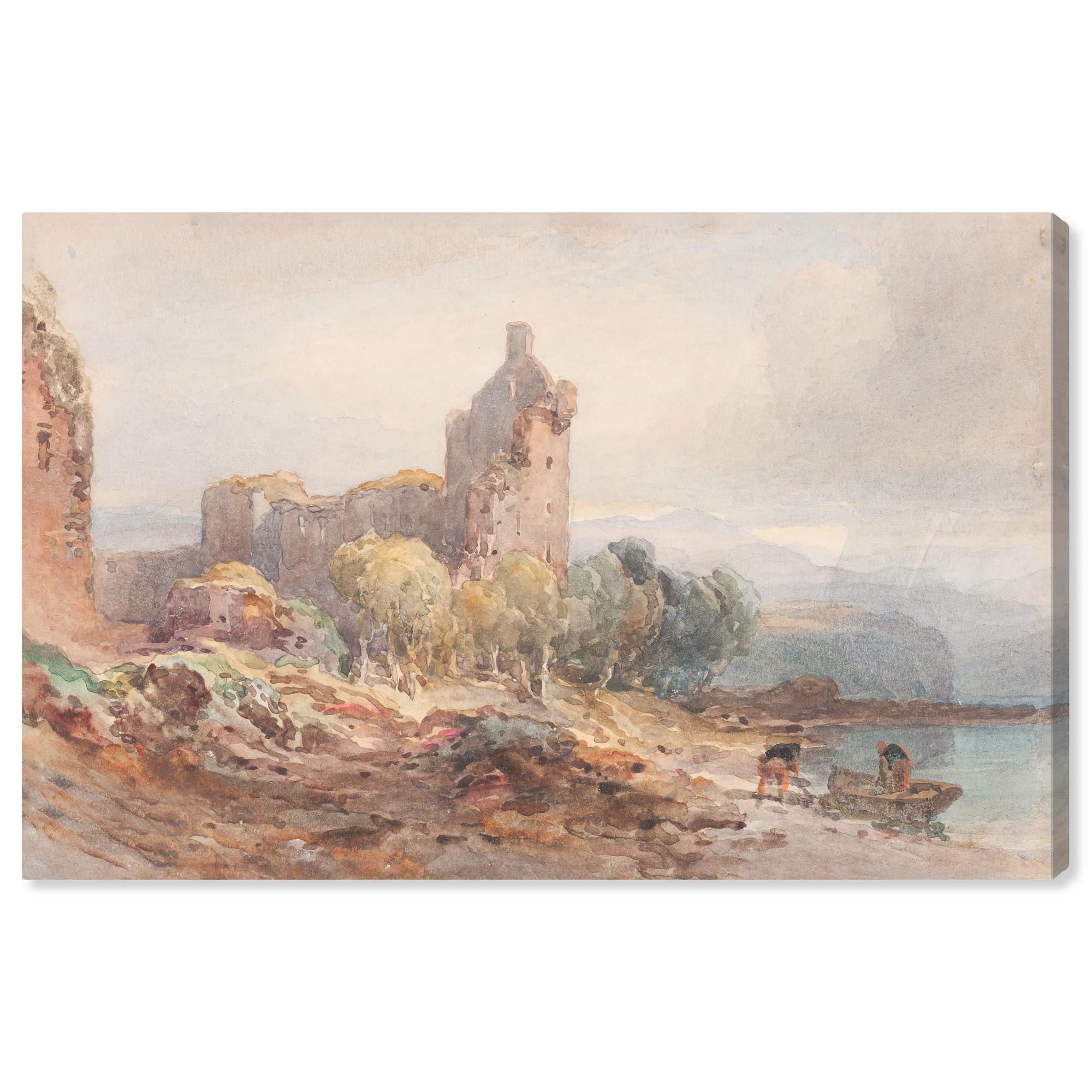 Ruined Castle on a Lake Gallery Wrapped Canvas Landscape Art, 24" x 16"