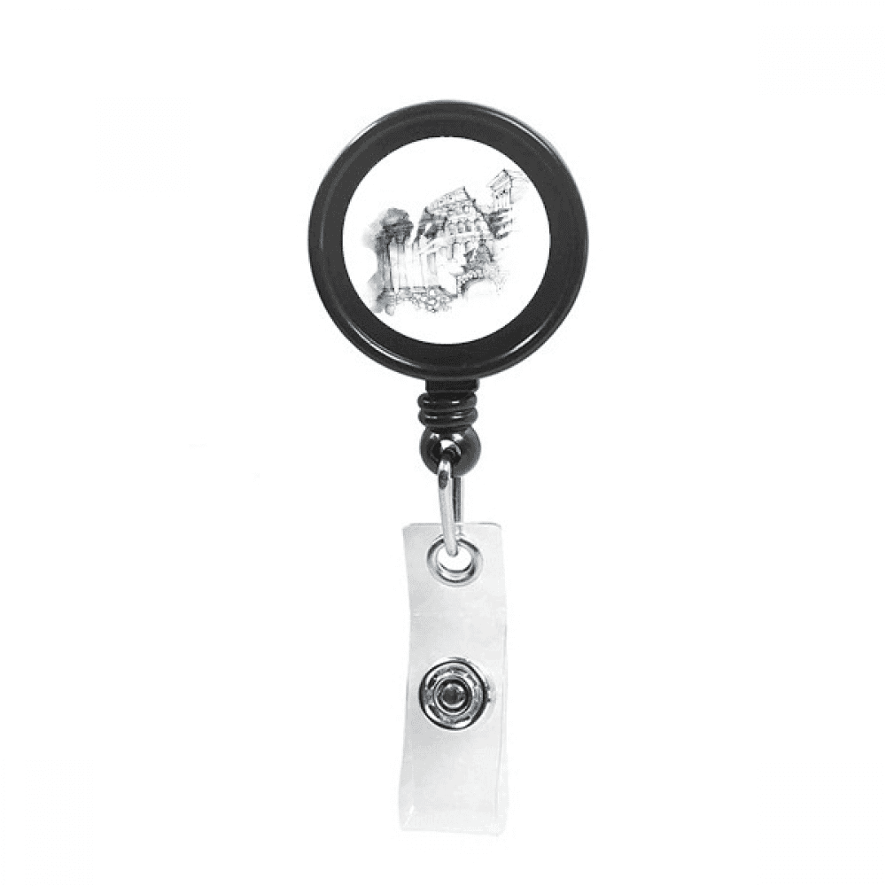 Ruined Rome Architectural Watercolor Painting Retractable Keychain Badge Holder ID Badge