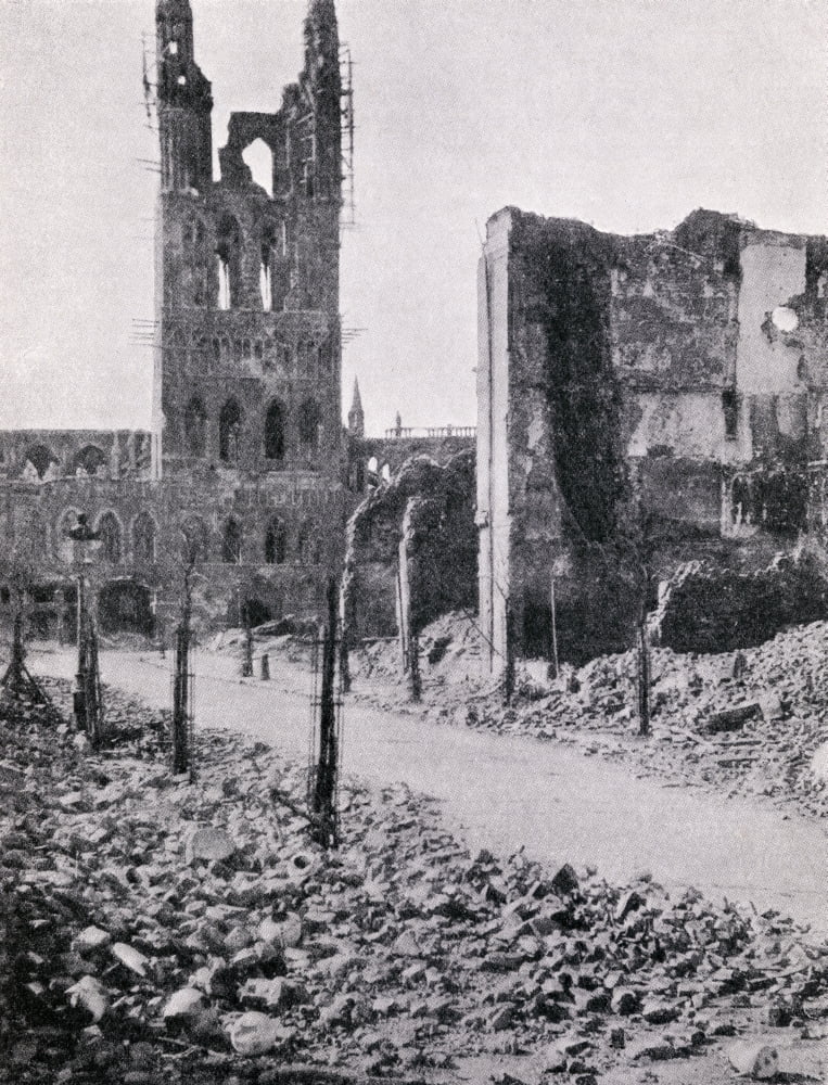 The Ruined Tower Of The Cloth Hall At Ypres 1915 From The Great World War A History Volume Iii Published 1916 Canvas Art - Ken Welsh Design Pics (24 x 32)