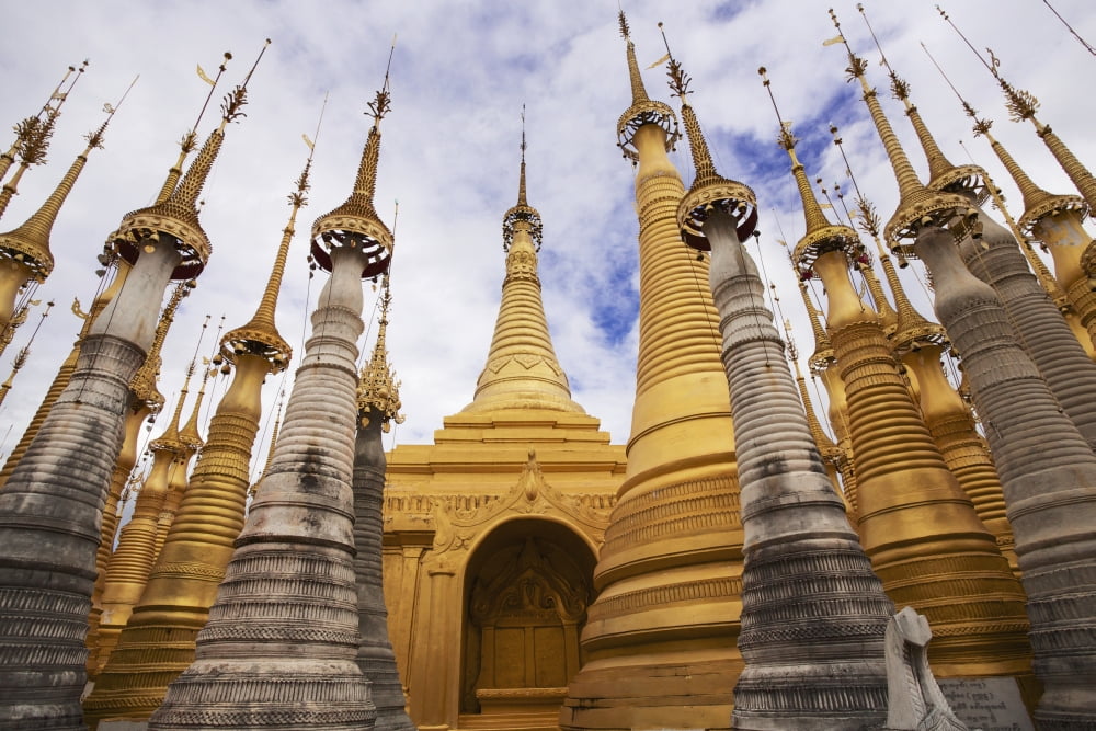 Ruined pagodas at Shwe Inn Thein Paya above Inthein on Inle Lake Myanmar Canvas Art - Chris Caldicott Design Pics (19 x 12)
