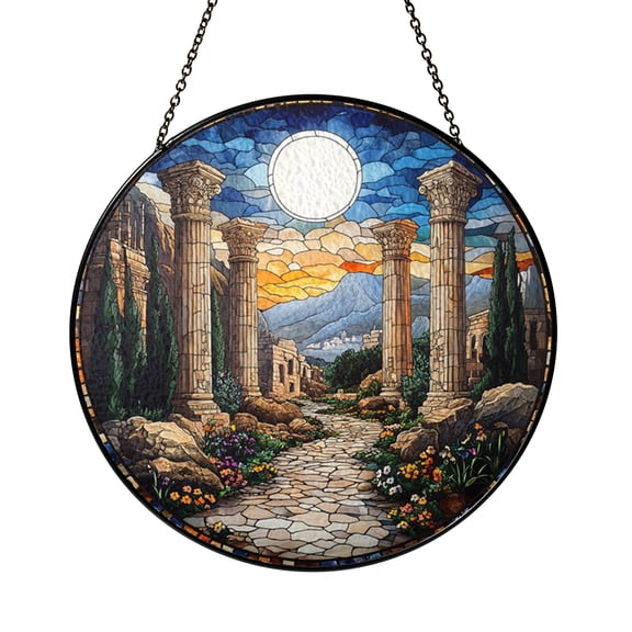 Ruins Inspired Stained Glass Window Panel – Decorative Window Accent