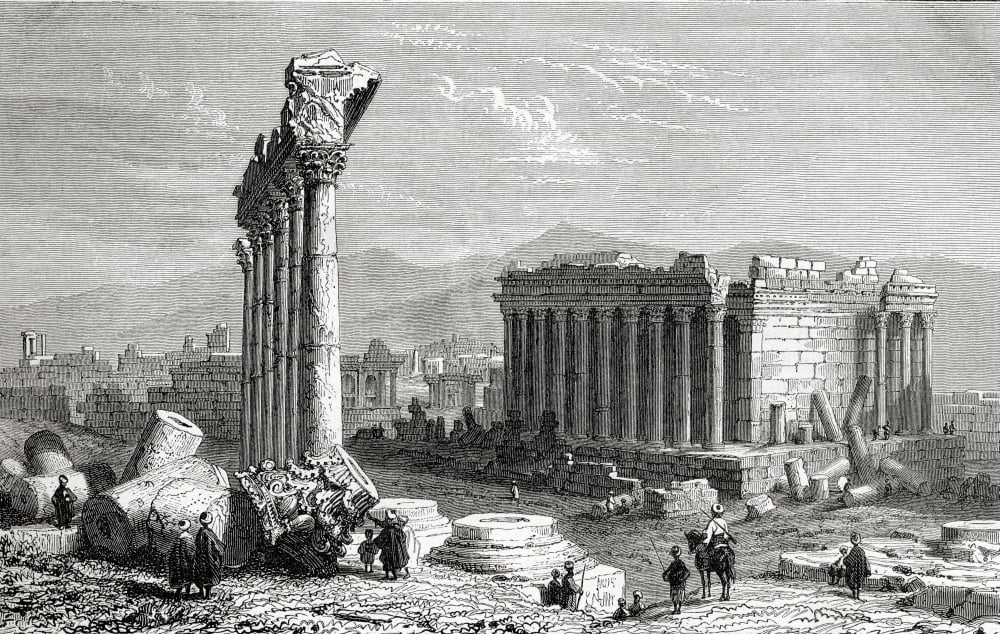 Ruins Of Baalbek Lebanon As Seen In The 19Th Century From El Mundo En La Mano Published 1875 Canvas Art - Ken Welsh Design Pics (18 x 11)