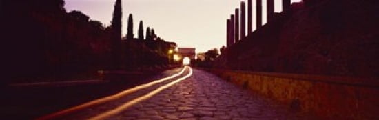 Ruins along a road at dawn Roman Forum Rome Lazio Italy Canvas Art - Panoramic Images (36 x 12)