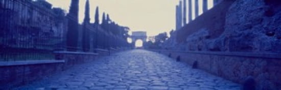 Ruins along a road at dawn Roman Forum Rome Lazio Italy Canvas Art - Panoramic Images (36 x 12)