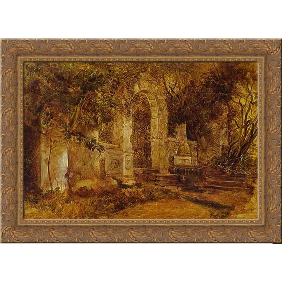Ruins in Park 24x18 Gold Ornate Wood Framed Canvas Art by Karl Bryullov