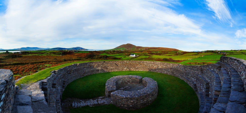 Ruins of a fort Cahergall Stone Fort Cahirciveen Ring Of Kerry County Kerry Republic of Ireland Canvas Art - Panoramic Images (27 x 9)