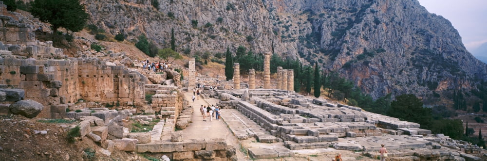 Ruins of a stadium Delphi Greece Canvas Art - Panoramic Images (6 x 18)