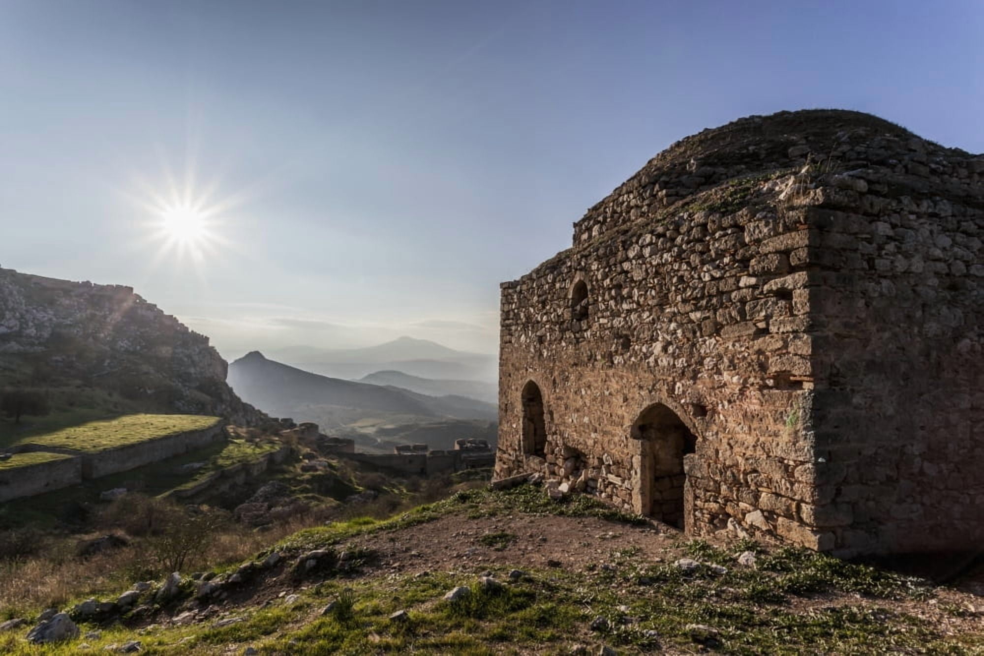 Ruins of a stone building Corinth Greece Canvas Art - Reynold Mainse Design Pics (38 x 24)