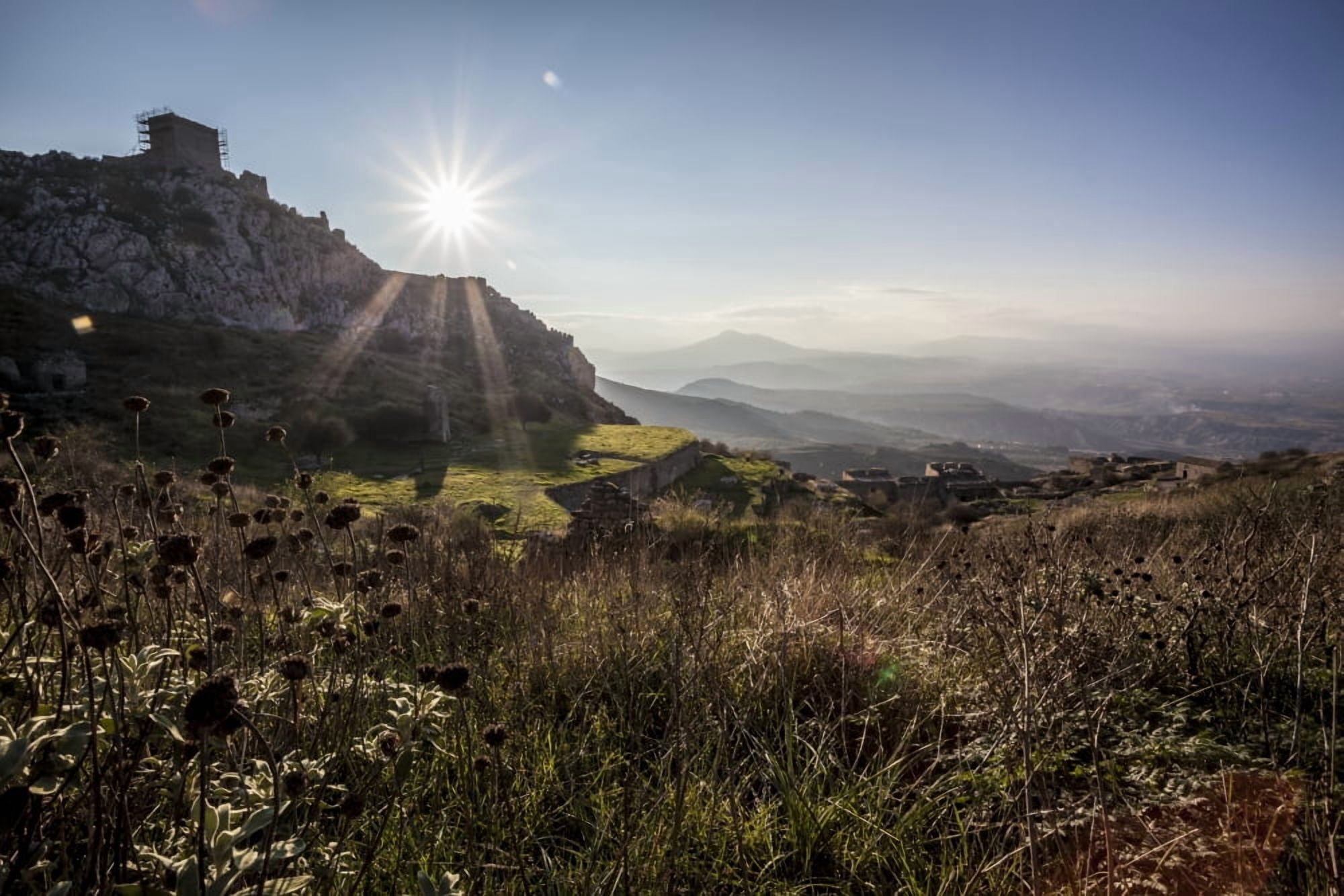 Ruins of a stone walls Corinth Greece Canvas Art - Reynold Mainse Design Pics (19 x 12)