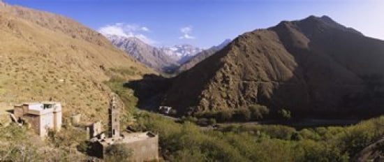 Ruins of a village with mountains in the background Atlas Mountains Marrakesh Morocco Canvas Art - Panoramic Images (30 x 13)