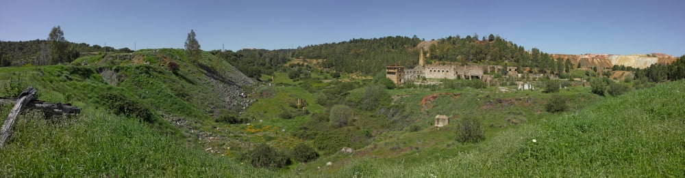 Ruins of buildings and mining effects on landscape Rio Tinto Huelva Province Andalusia Spain Canvas Art - Panoramic Images (36 x 12)