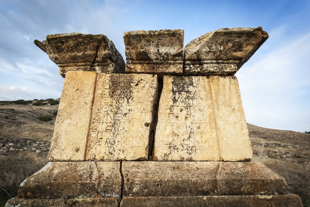 Ruins of graves Hierapolis Pamukkale Turkey Canvas Art - Reynold Mainse Design Pics (38 x 24)