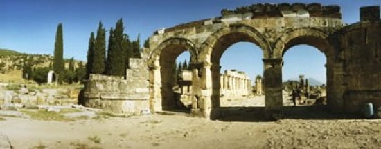 Ruins of the Roman town of Hierapolis at Pamukkale Anatolia Central Anatolia Region Turkey Canvas Art - Panoramic Images (30 x 12)