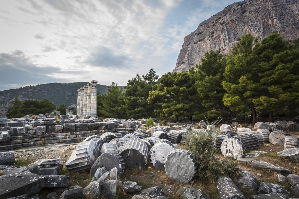 Ruins of the Sanctuary of Athena Priene Turkey Canvas Art - Reynold Mainse Design Pics (19 x 12)