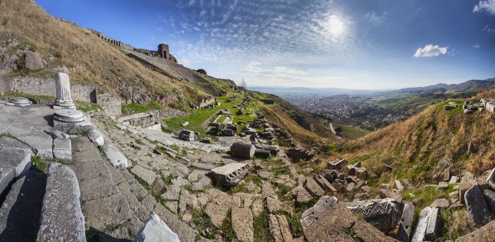 Ruins of the Temple of Dionysus Pergamon Turkey Canvas Art - Reynold Mainse Design Pics (44 x 21)