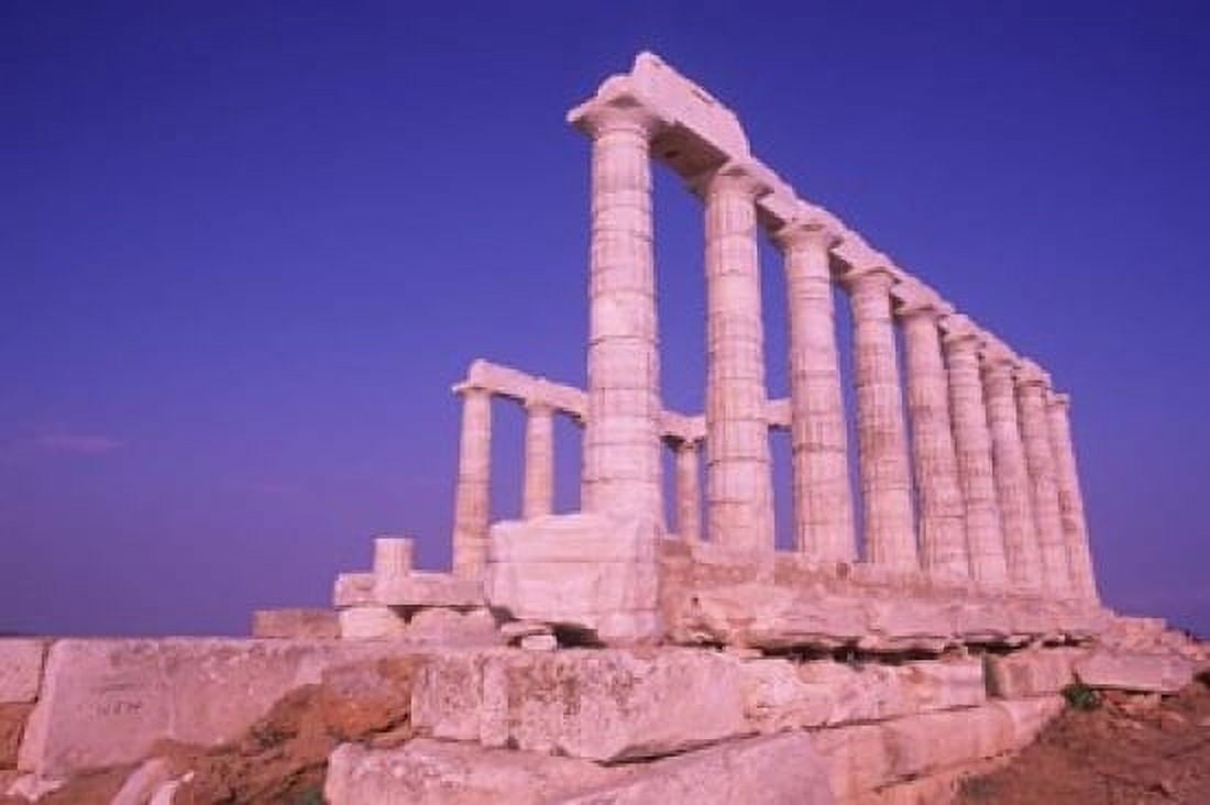 Ruins on Cliff in Cape Sounion Poseidon Greece Canvas Art - Bill Bachmann DanitaDelimont (18 x 12)