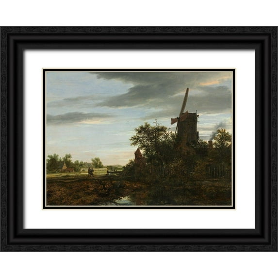 Ruisdael, Jacob van 14x11 Black Ornate Wood Framed with Double Matting Museum Art Print Titled - Landscape with a Windmill