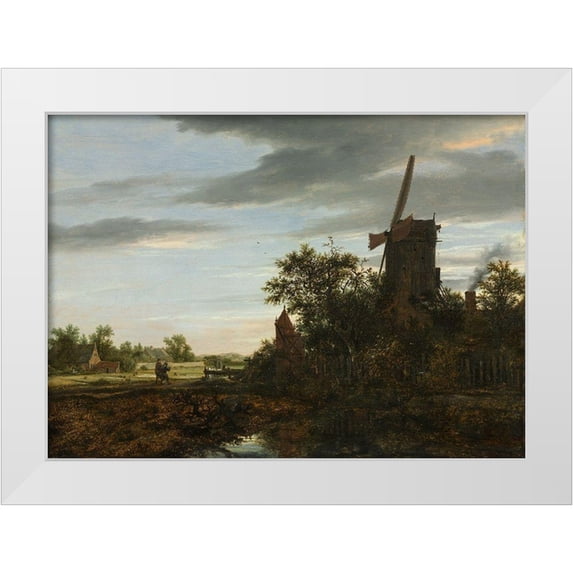 Ruisdael, Jacob van 32x24 White Modern Wood Framed Museum Art Print Titled - Landscape with a Windmill