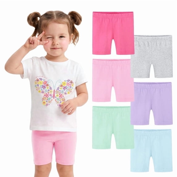 Ruisita 6 Pack Toddler Girls Cotton Bike Shorts, Soft Baby Girl Shorts, Pull-On Cartwheel Shorts, Solid Athletic Shorts for Kids