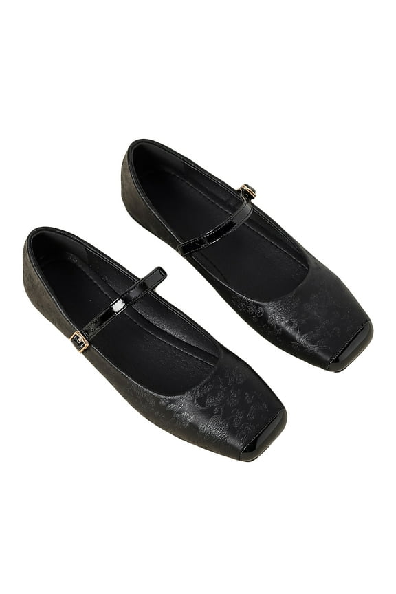 Ruitaoo Mary Jane Flats Shoes for Women Lightweight Soft Square Toe Slip On Work Flats Flexible for Daily Wear Black 36