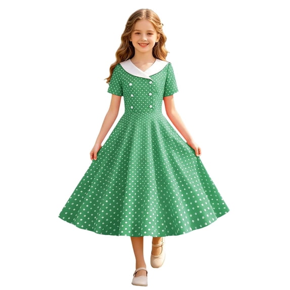 Ruiwil Big Girls Dresses Dailywear Casual Solid Color Short Sleeve V Neck Clothes Summer Comfortable Girl Dresses Size 12-13 Years Light Green