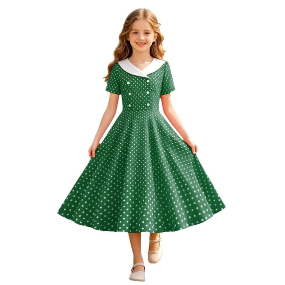 Ruiwil Dresses Big Girls Summer Dailywear Casual Stretchy Clothes Solid Color Short Sleeve V Neck Girl Dresses Size 9-10 Years Green
