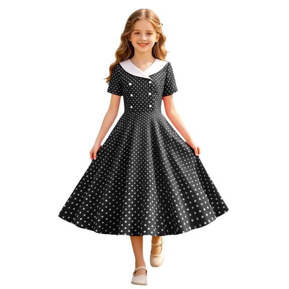 Ruiwil Little Girls Dresses Dailywear Casual Solid Color Short Sleeve V Neck Clothes Summer Comfortable Girl Dresses Size 5-6 Years Black