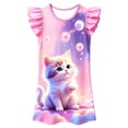 thumbnail image 1 of Ruiwil Toddler Girls Nightgown Dailywear Casual Cute Cat Print Flutter Sleeve Crew Neck Clothes Summer Fashion Girls Sleep Dress Size 3-4 Years Pink, 1 of 4
