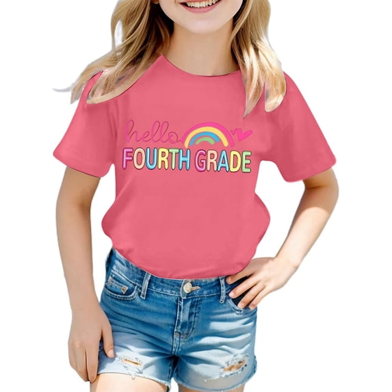Ruiwill 4Th Grade Shirt Girl Summer Breathable Fourth Grade Letter Print Girls Shirts Crew Neck Short Sleeve Kids Tops Size 3-4 Years