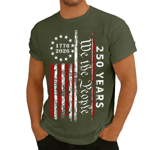 Ruiwill 4Th Of July Mens T Shirts Summer Patriotic Fashion Tops Short Sleeve Crew Neck 1776-2026 250Th Anniversary Independence Day Men Tshirts Size L Army Green