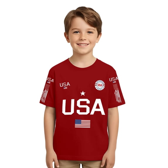 Ruiwill 4Th Of July Boys T Shirts Independence Day Patriotic Soft Usa Flag Print Short Sleeve Crew Neck Summer Boys Tees Size 4-5 Years Red