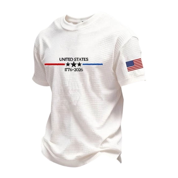 Ruiwill 4Th Of July Mens Shirts Flag Print Short Sleeve Crew Neck Tops Summer Independence Day Patriotic Breathable Men Tees Size Xl White