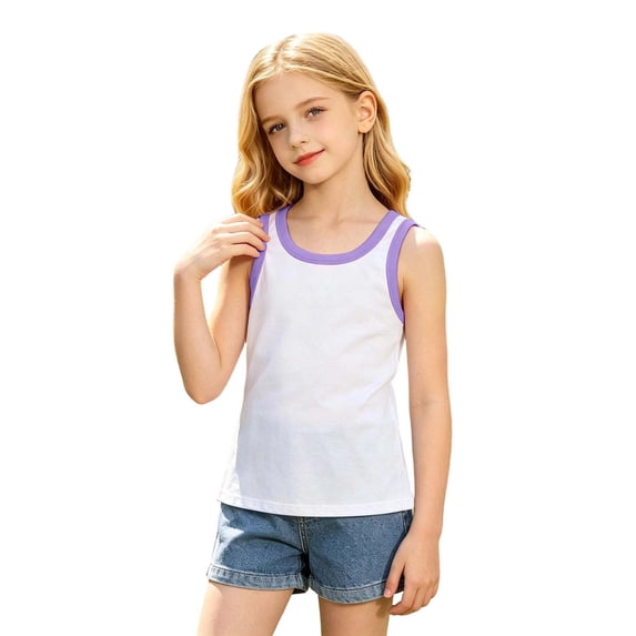 Ruiwill Big Girls Tank Tops Size 13-14 Years Solid Color Crew Neck Sleeveless Tops Summer School Casual Fashion Kids Vest Purple